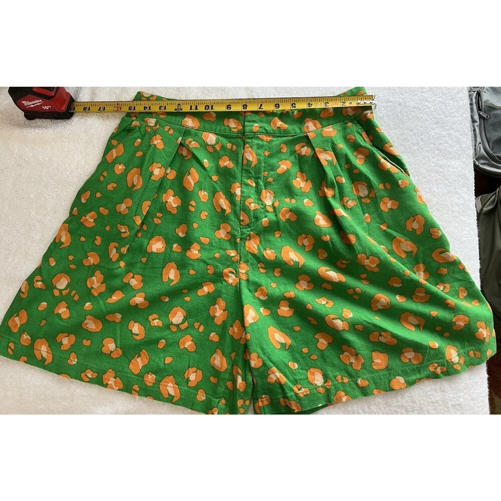 Summer Chic Resort vibrant Green & Orange Spotted Linen Blend Shorts Medium - Picture 4 of 6